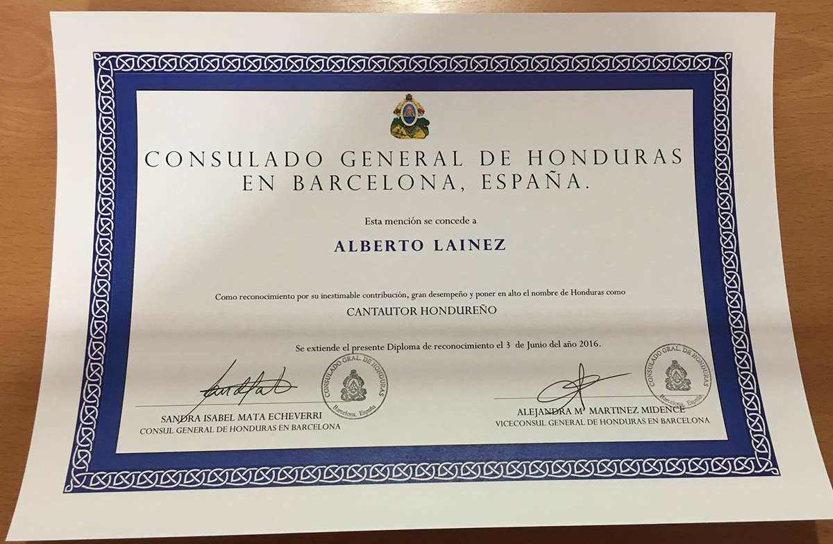 Reconocimiento de parte del Consulado de Honduras en Barcelona